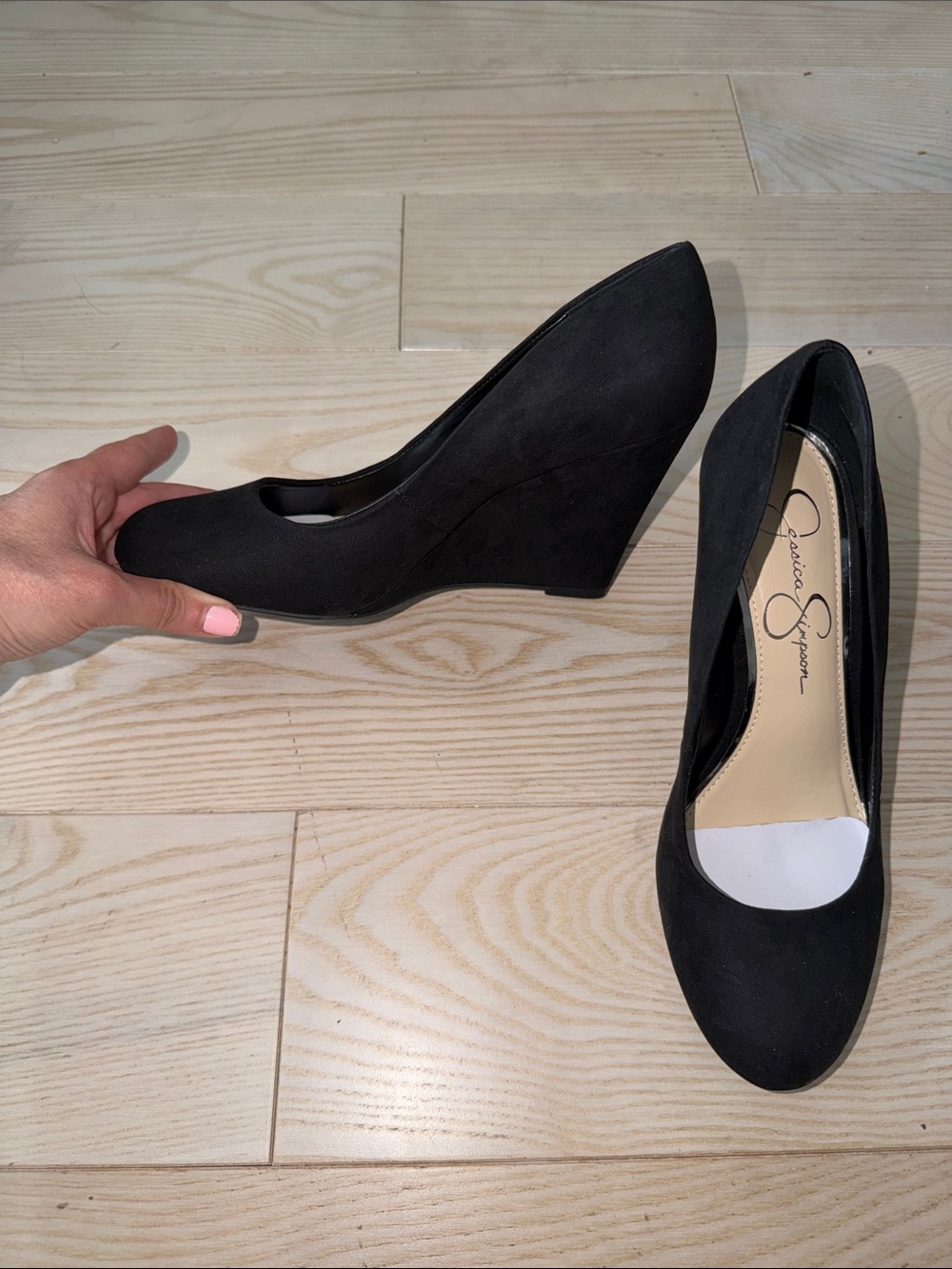 NWT! Jessica Simpson Black Microsuede Wedge Heels - Size 8